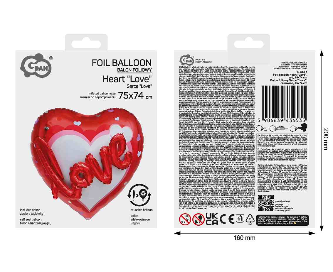 Balon foliowy Serce "Love", czerwone, 75x74cm